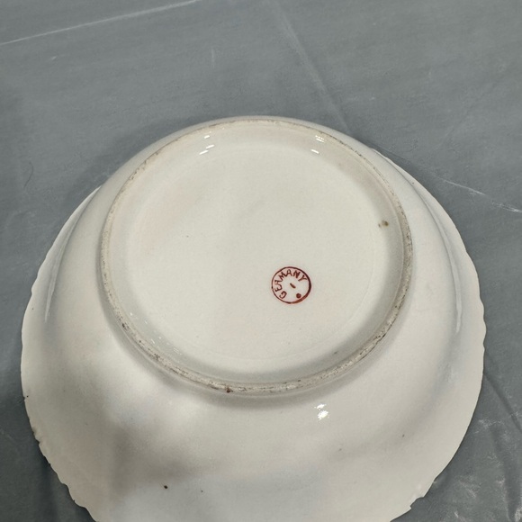 Vintage Germany Porcelain Bowl | Hand Painted Roses Green Gold Rim - Picture 5 of 5